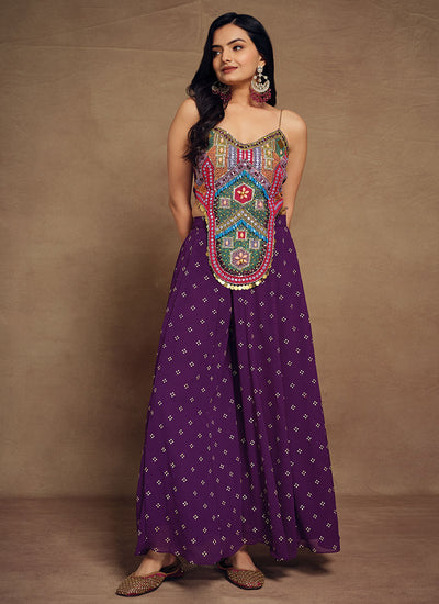 Purple Multi Embroidery Traditional Co-Ord Set