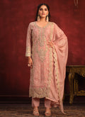 Peach Embroidery Designer Pant Style Suit