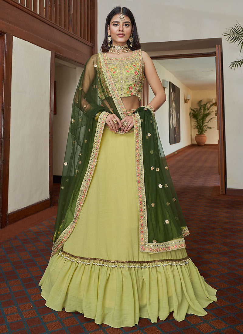 Yellow Multi Embroidered Designer Lehenga Choli