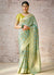 Sea Green And Yellow Floral Kora Banarasi Silk Saree