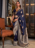 Navy Blue Weaved Korsa Georgette Saree