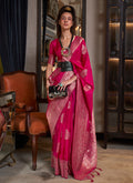 Hot Pink Weaved Korsa Georgette Saree