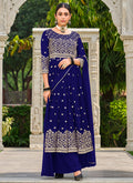 Blue Sequence Embroidery Georgette Anarkali Palazzo Suit