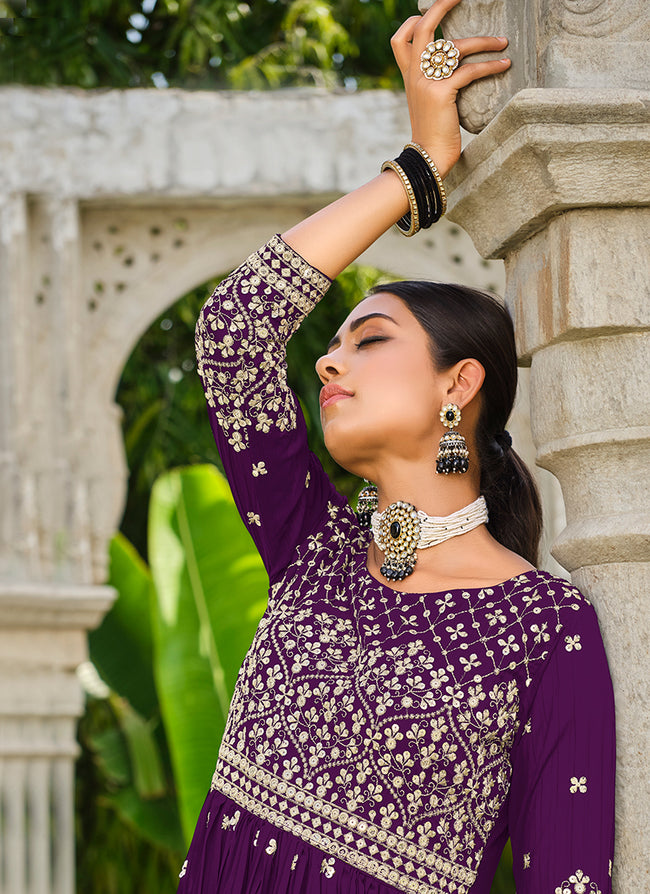 Eid Outfit - Purple Sequence Embroidery Georgette Anarkali Palazzo Suit In Germany