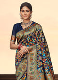 Navy Blue Banarasi Kora Silk Saree In USA UK Canada