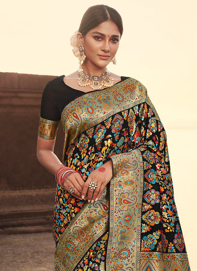 Black Banarasi Kora Silk Saree In USA UK Canada