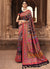 Black Red Multi Traditional Motifs Detailed Banarasi Kora Silk Saree