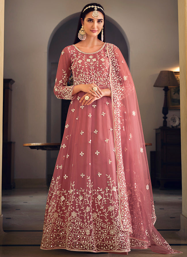 Pink Sequence Embroidery Wedding Anarkali Suit