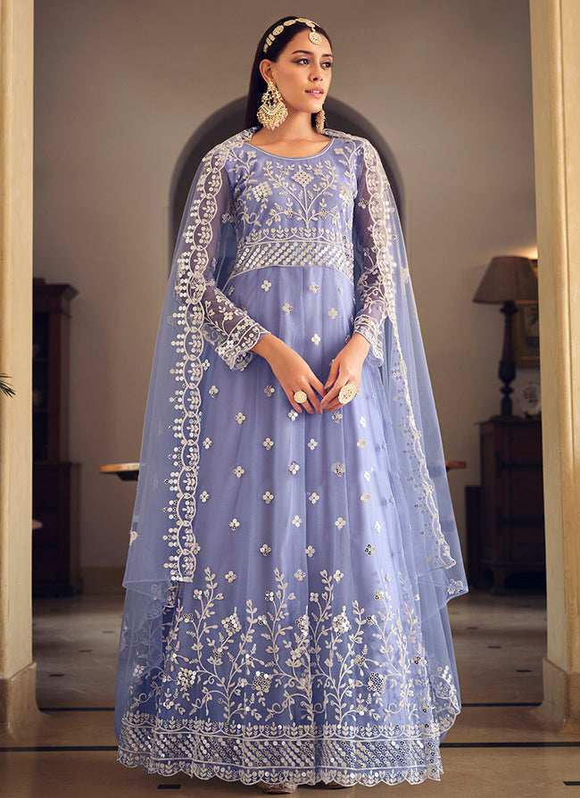 Lavender Sequence Embroidery Wedding Anarkali Suit
