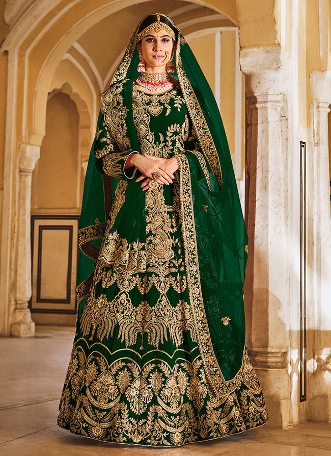 Green Traditional Embroidery Wedding Lehenga Choli