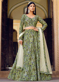 Green And Cream Printed Crinkle Lehenga Choli