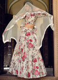 White Floral Printed Crinkle Lehenga Choli