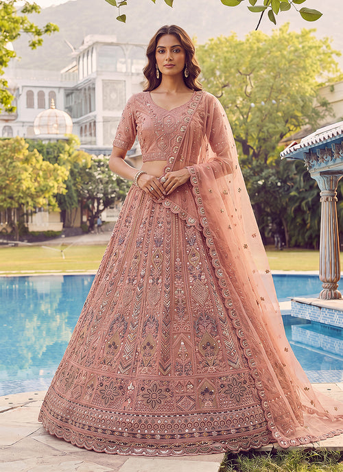 Rose Pink Traditional Embroidery Lehenga Choli