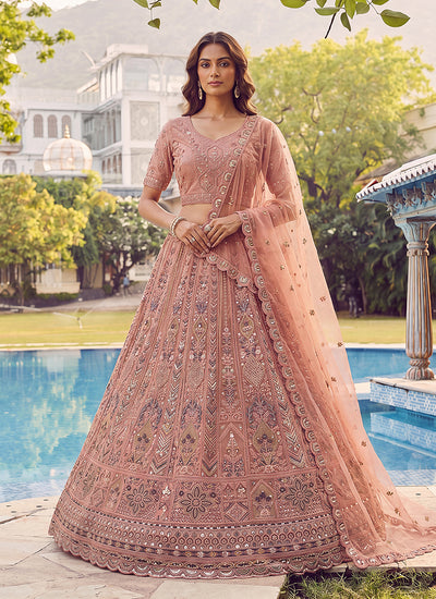 Rose Pink Traditional Embroidery Lehenga Choli