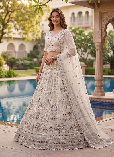Off White Traditional Embroidery Lehenga Choli