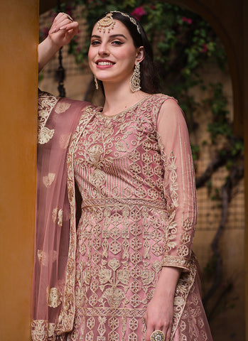 Rose Pink Cording Embroidery Wedding Anarkali Suit