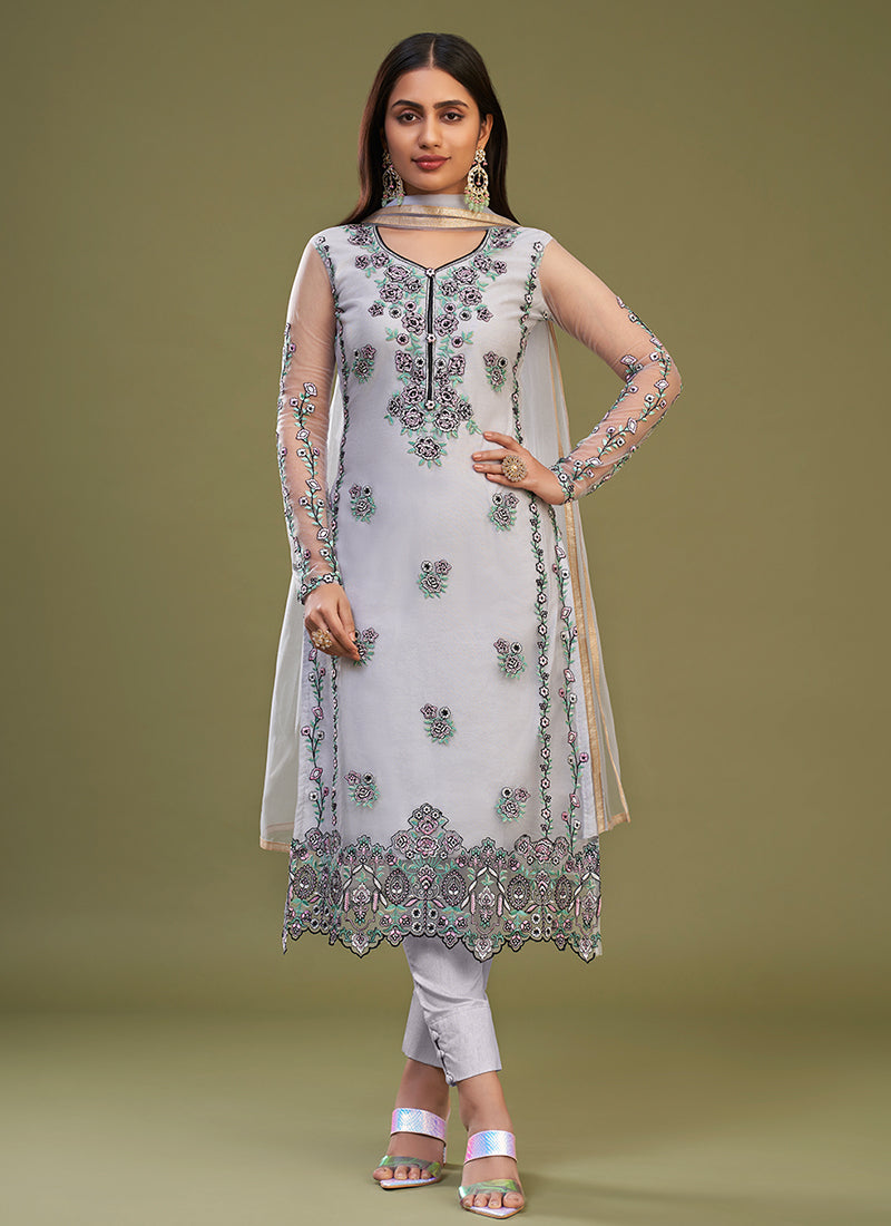 White Multi Embroidery Bridesmaid Pant Style Suit