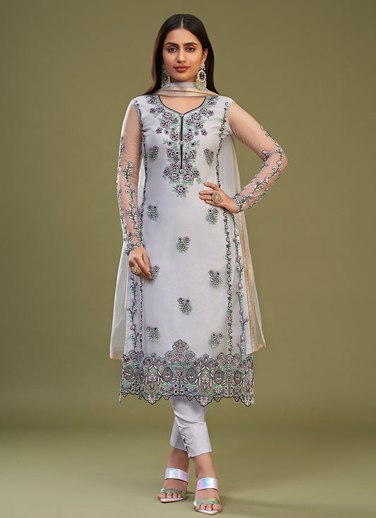 White Multi Embroidery Bridesmaid Pant Style Suit