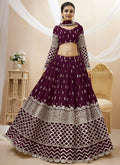 Wine Mirror Work Embroidery Wedding Lehenga Choli