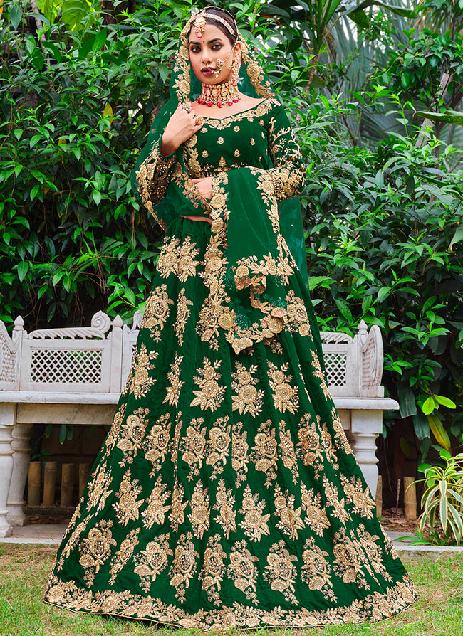 Green Cording Zari Embroidery Wedding Lehenga Choli