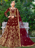 Cherry Red Cording Zari Embroidery Wedding Lehenga Choli