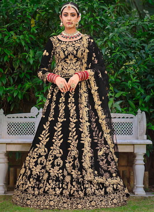 Black Cording Zari Embroidery Wedding Lehenga Choli