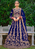 Royal Blue Cording Zari Embroidery Wedding Lehenga Choli