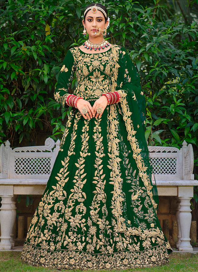 Bridal Green Cording Zari Embroidery Wedding Lehenga Choli