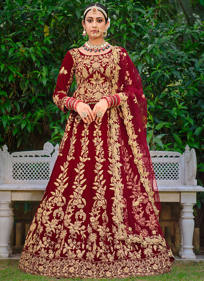 Bridal Red Cording Zari Embroidery Wedding Lehenga Choli