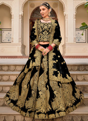 Black Cording Embroidery Wedding Lehenga Choli