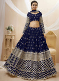 Blue Mirror Work Embroidery Wedding Lehenga Choli