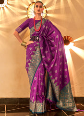 Purple Weaved Handloom Poly Viscose Silk Saree