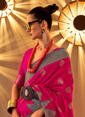 Hot Pink Weaved Silk Saree In USA UK Canada