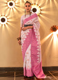 Pink Weaved Handloom Poly Viscose Silk Saree