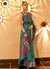 Turquoise Weaved Handloom Poly Viscose Silk Saree