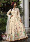 Off White Embroidery Floral Printed Anarkali Gown