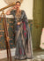 Grey Copper Brocade Weaved Handloom Silk Saree