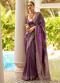 Purple Brocade Weaved Handloom Silk Saree