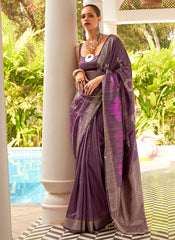 Purple Brocade Weaved Handloom Silk Saree