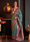 Green And Purple Zari Weaved Handloom Silk Saree