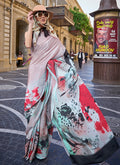 Grey Multicolored Digital Printed Crape Silk Saree