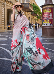 Grey Multicolored Digital Printed Crape Silk Saree