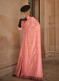 Soft Peach Weaved Traditional Satin Silk Saree