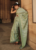 Green Weaved Traditional Satin Silk Saree