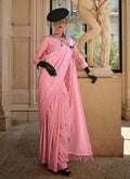 Soft Pink Weaved Traditional Satin Silk Saree