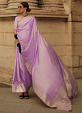 Lavender Purple Brocade Weaved Handloom Silk Saree