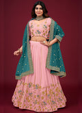 Pink And Blue Multi Embroidery Wedding Lehenga Choli