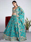 Turquoise Sequence Embroidery Printed Lehenga Choli And Dupatta