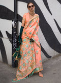 Peach Handloom Woven Floral Printed Silk Saree