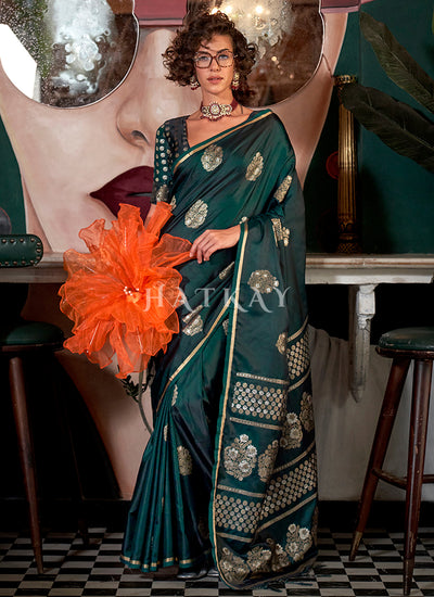 Green Golden Handloom Silk Saree